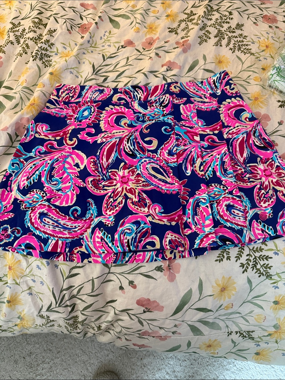 Lilly Pulitzer Navy Mini Skirt with Pink & Turquoise Paisley